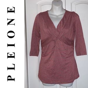 Pleione 3/4 Sleeve Striped Blouse